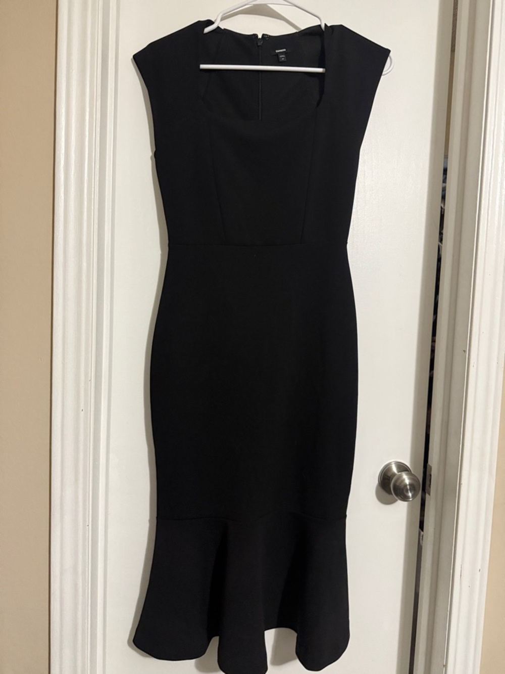 Express Classic Black Sheath Dress with Flounce Hem